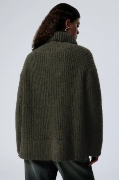 Weekday RIB-KNIT HALF-ZIP TURTLENECK SWEATER dark green Sale
