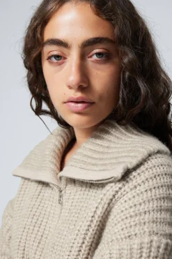 Weekday RIB-KNIT HALF-ZIP TURTLENECK SWEATER dusty beige Store