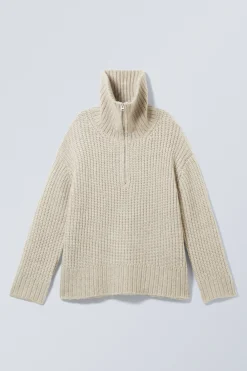Weekday RIB-KNIT HALF-ZIP TURTLENECK SWEATER dusty beige Store