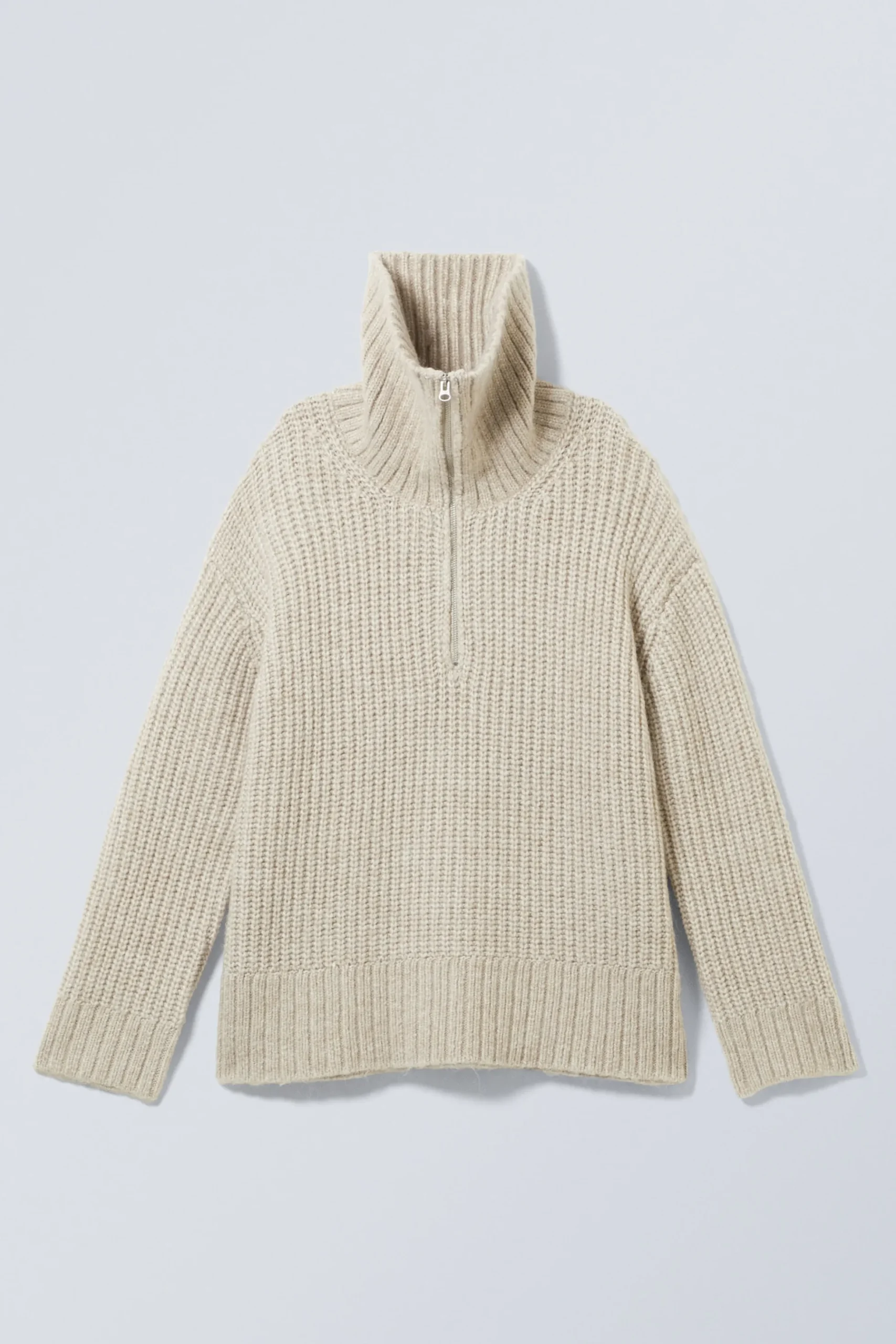 Weekday RIB-KNIT HALF-ZIP TURTLENECK SWEATER dusty beige Store