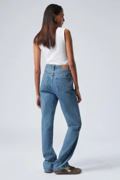 Weekday ROWE SUPER HIGH WAISTED REGULAR STRAIGHT LEG JEANS 90s blue medium blue Flash Sale