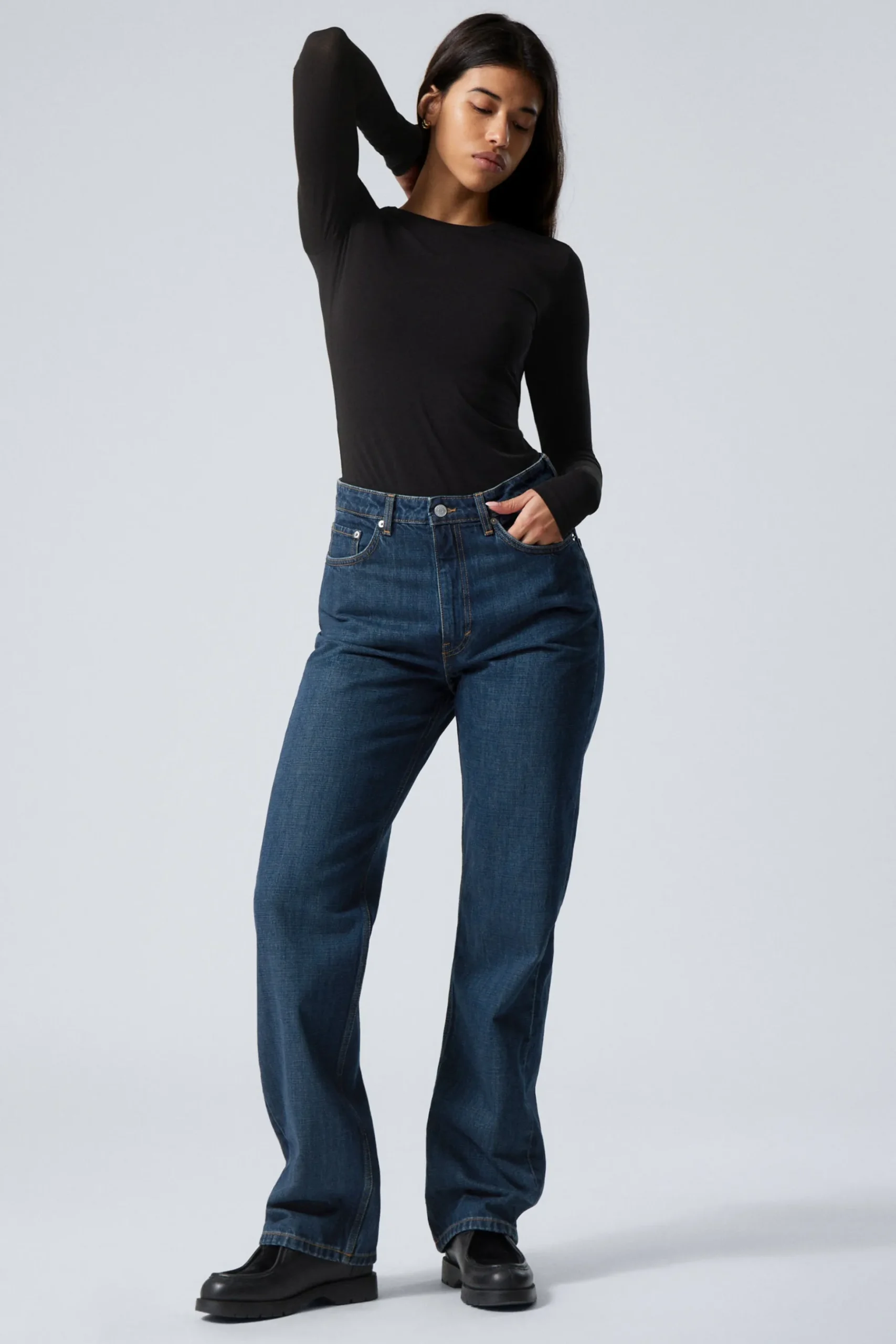 Weekday ROWE SUPER HIGH WAISTED REGULAR STRAIGHT LEG JEANS sapphire blue dark blue Cheap