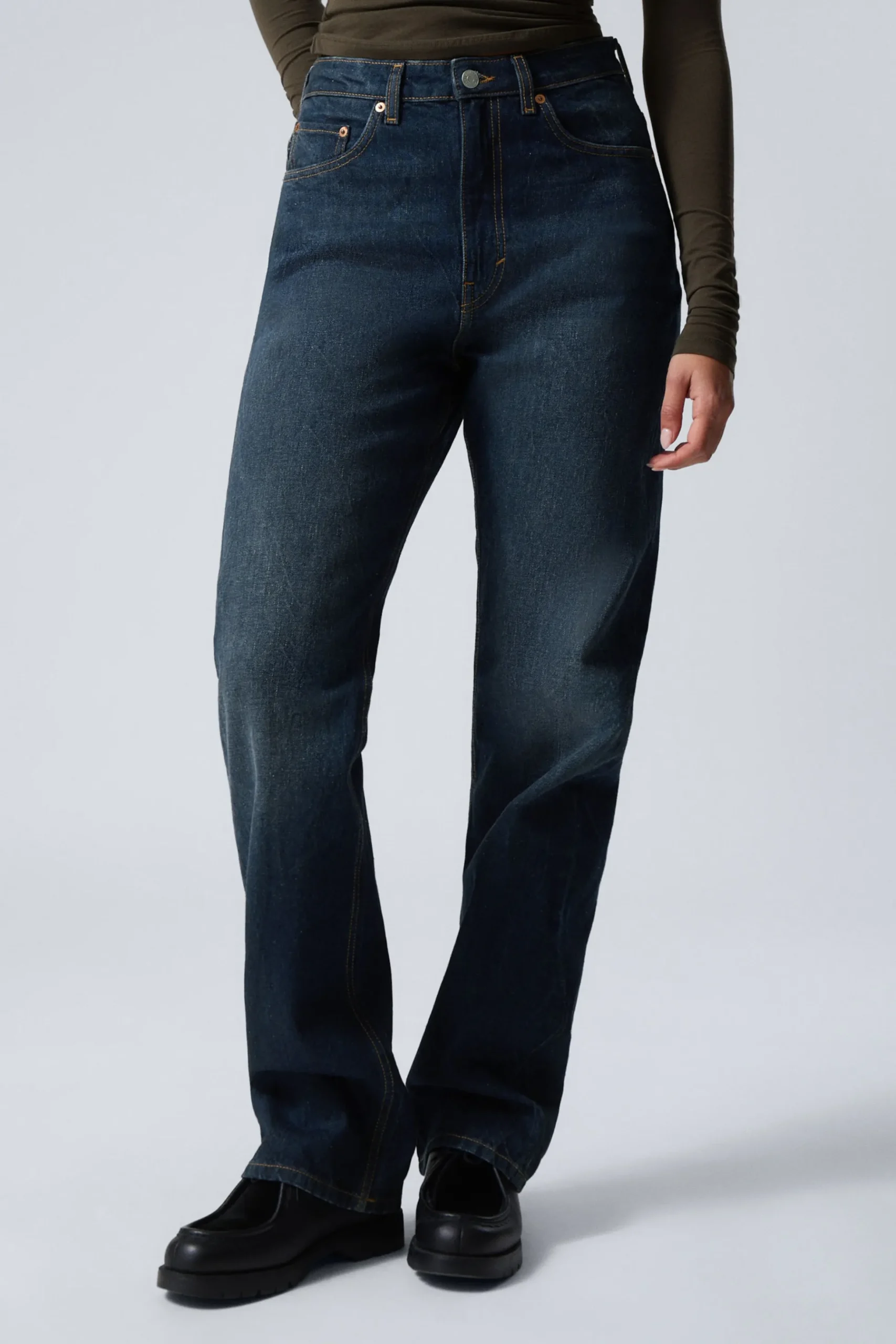 Weekday ROWE SUPER HIGH WAISTED REGULAR STRAIGHT LEG JEANS compact blue dark blue Best