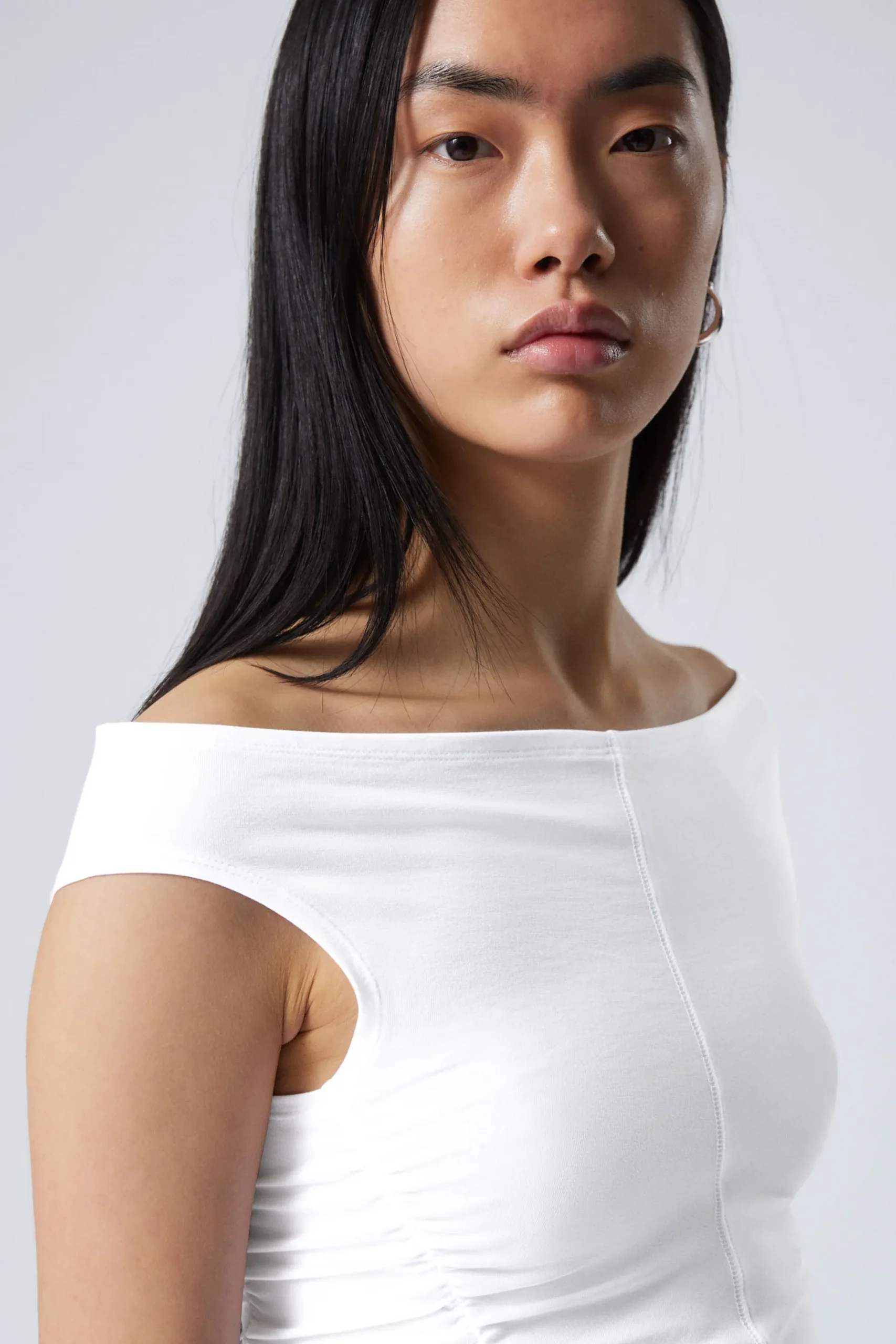 Weekday RUCHED OFF SHOULDER TOP white Cheap