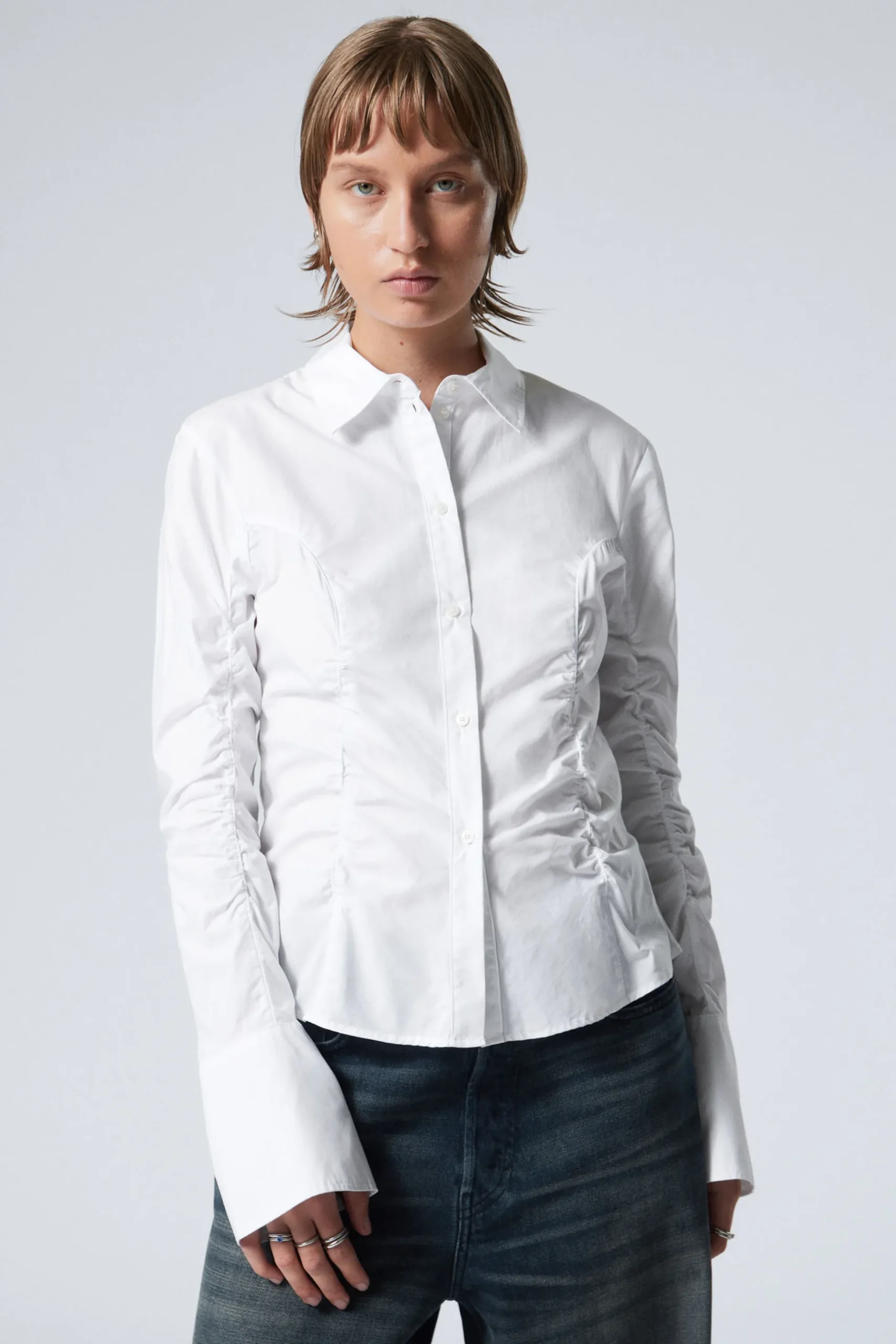 Weekday RUCHED POPLIN SHIRT white Cheap