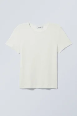 Weekday SHEER FITTED LINEN BLEND T-SHIRT dusty white Outlet