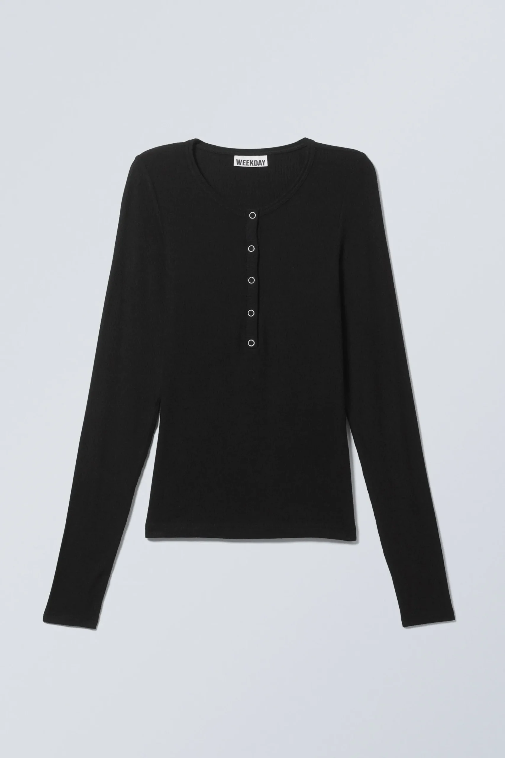 Weekday SHEER RIB LONG SLEEVE HENLEY TOP black Fashion