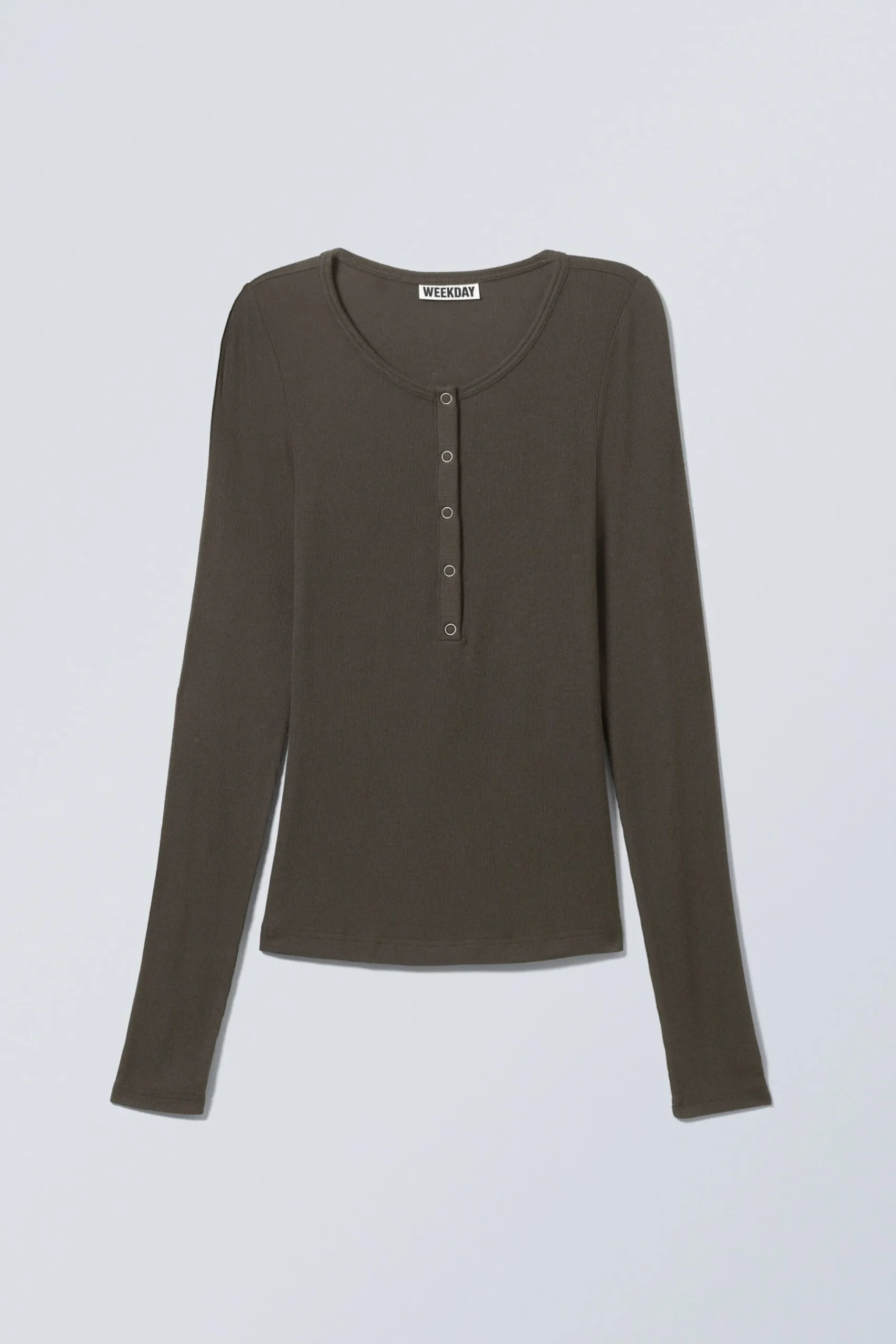 Weekday SHEER RIB LONG SLEEVE HENLEY TOP dark grey Best
