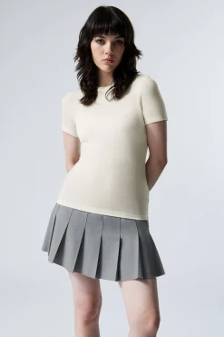 Weekday SHEER RIB SHORT SLEEVE T-SHIRT white Clearance