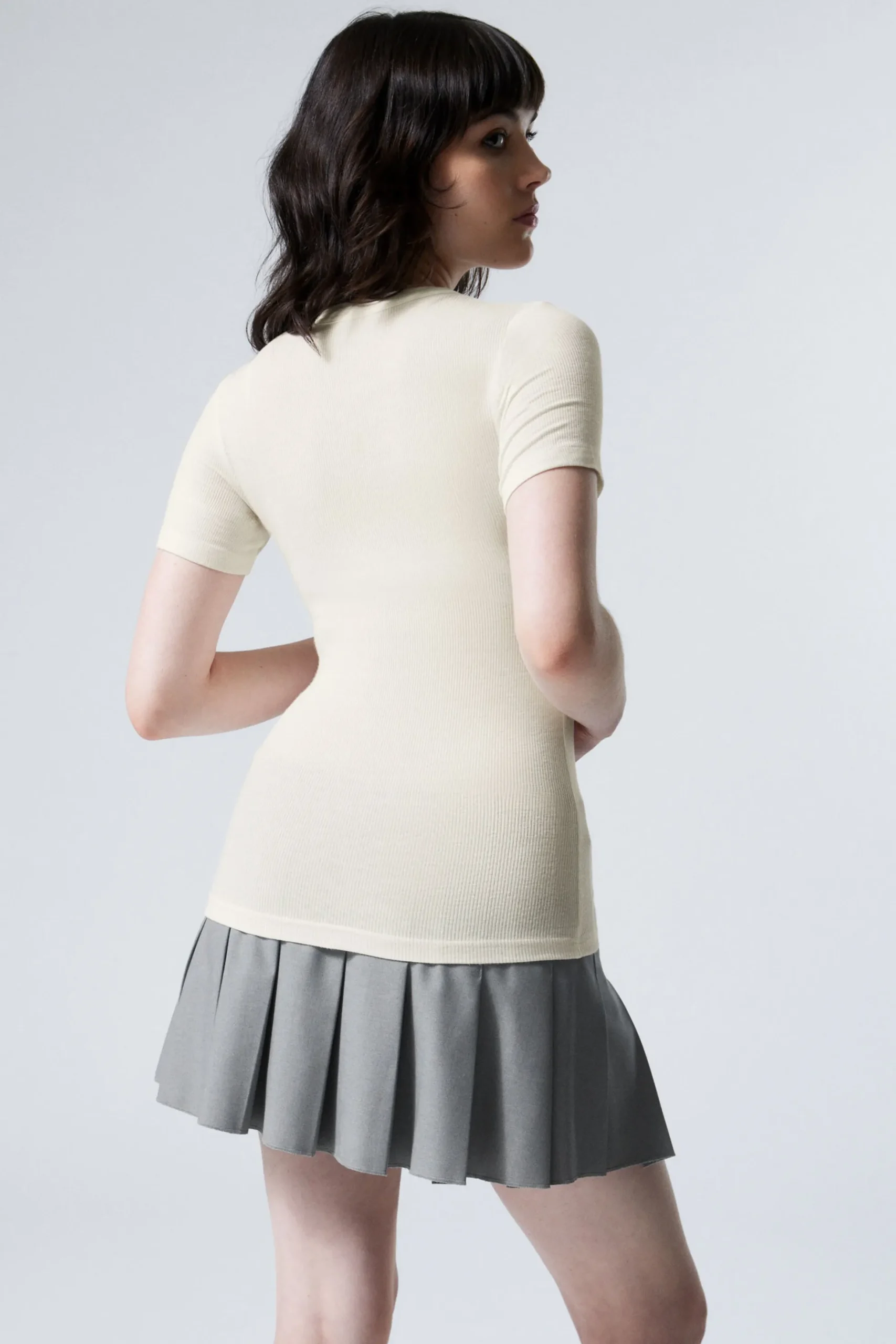 Weekday SHEER RIB SHORT SLEEVE T-SHIRT white Clearance