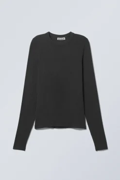 Weekday SHEER RIBBED LONG SLEEVE TOP dark grey New