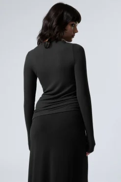 Weekday SHEER RIBBED LONG SLEEVE TOP dark grey New
