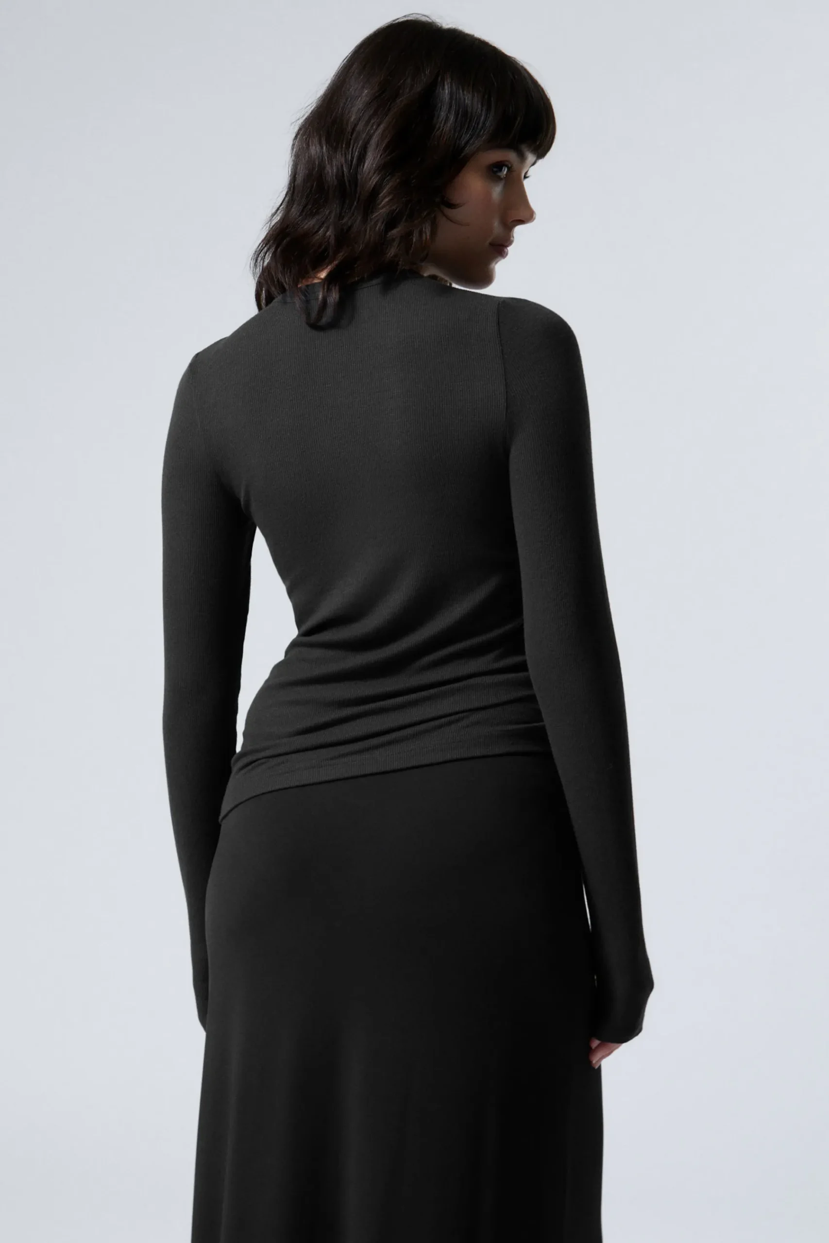 Weekday SHEER RIBBED LONG SLEEVE TOP dark grey New