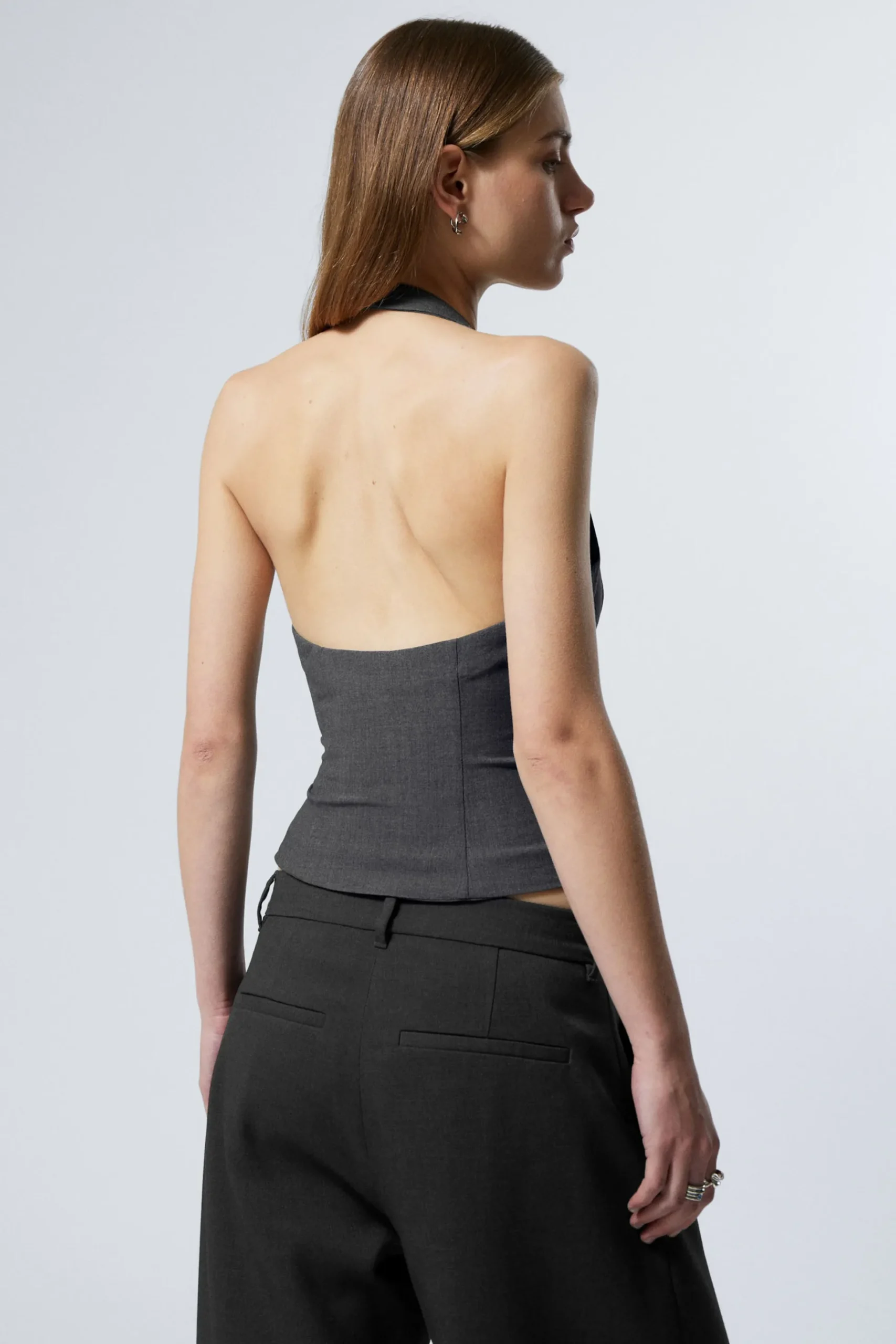 Weekday SHORT HALTERNECK TOP dark grey Discount