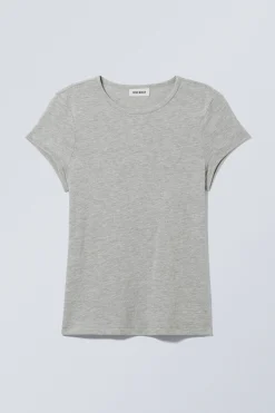 Weekday SHORT SLEEVE FITTED T-SHIRT light grey melange Sale