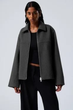 Weekday SHORT WOOL BLEND JACKET dark grey melange Outlet