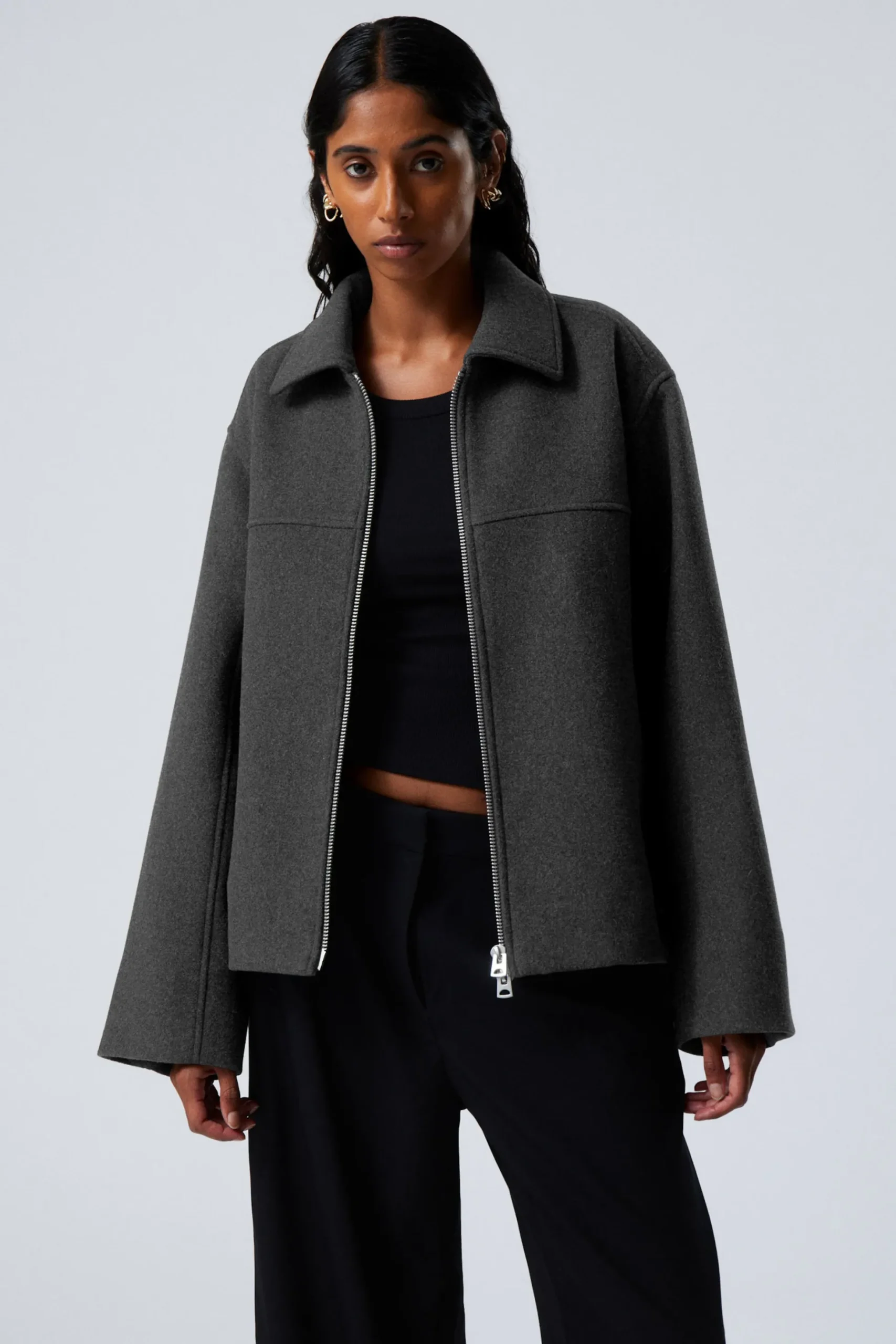 Weekday SHORT WOOL BLEND JACKET dark grey melange Outlet