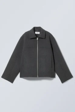 Weekday SHORT WOOL BLEND JACKET dark grey melange Outlet