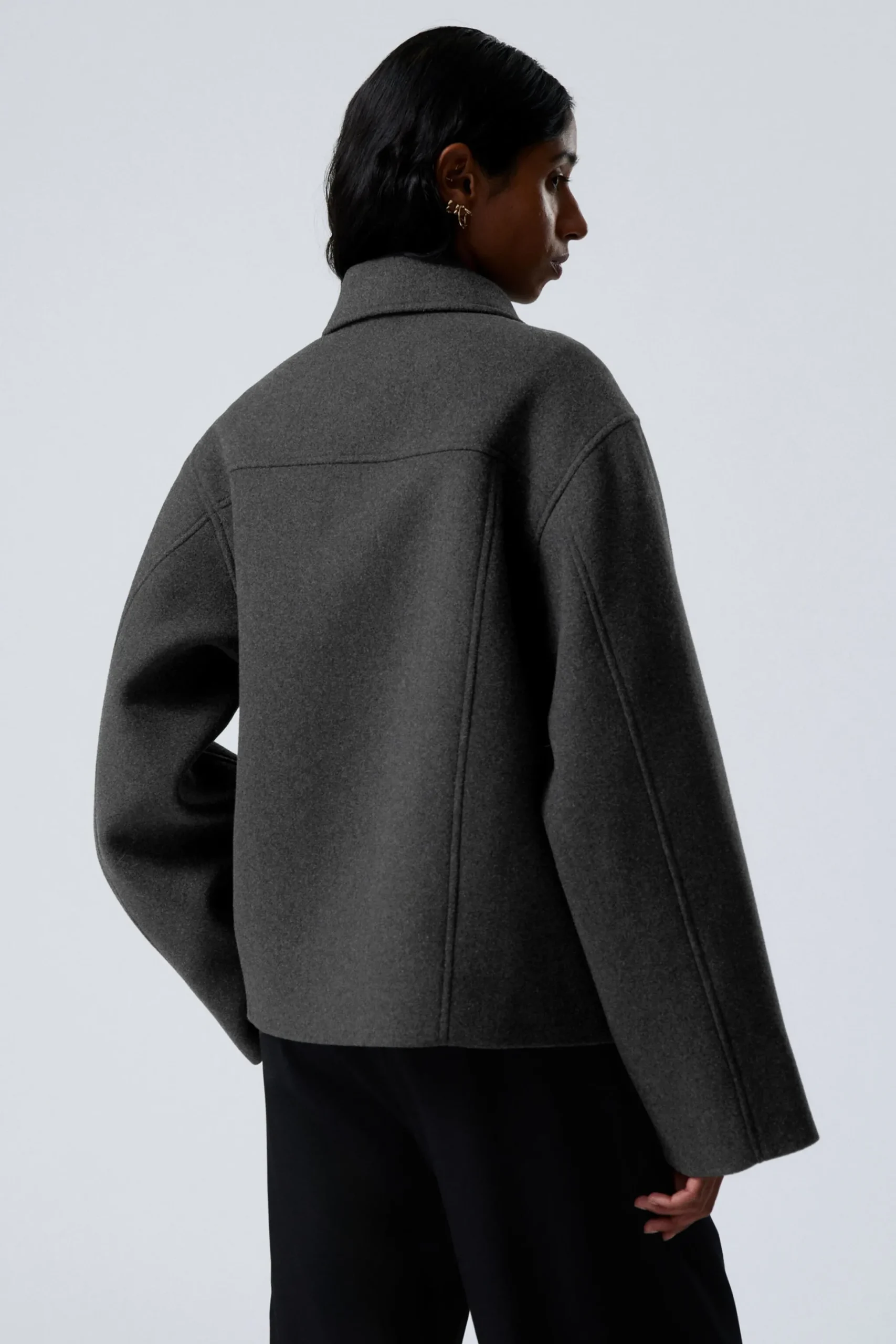 Weekday SHORT WOOL BLEND JACKET dark grey melange Outlet