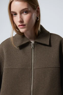 Weekday SHORT WOOL BLEND JACKET dark brown Outlet