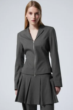 Weekday SHORT ZIP-BLAZER striped grey New