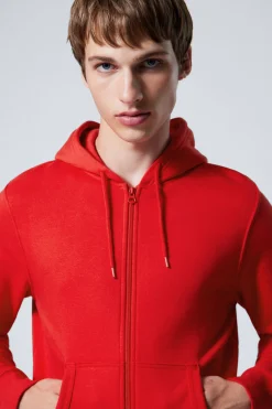 Weekday SHRUNKEN ZIP HOODIE bright red Fashion