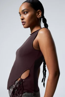 Weekday SIDE TIE SLEEVELESS TOP dark plum Fashion