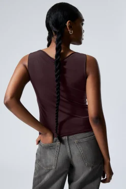 Weekday SIDE TIE SLEEVELESS TOP dark plum Fashion