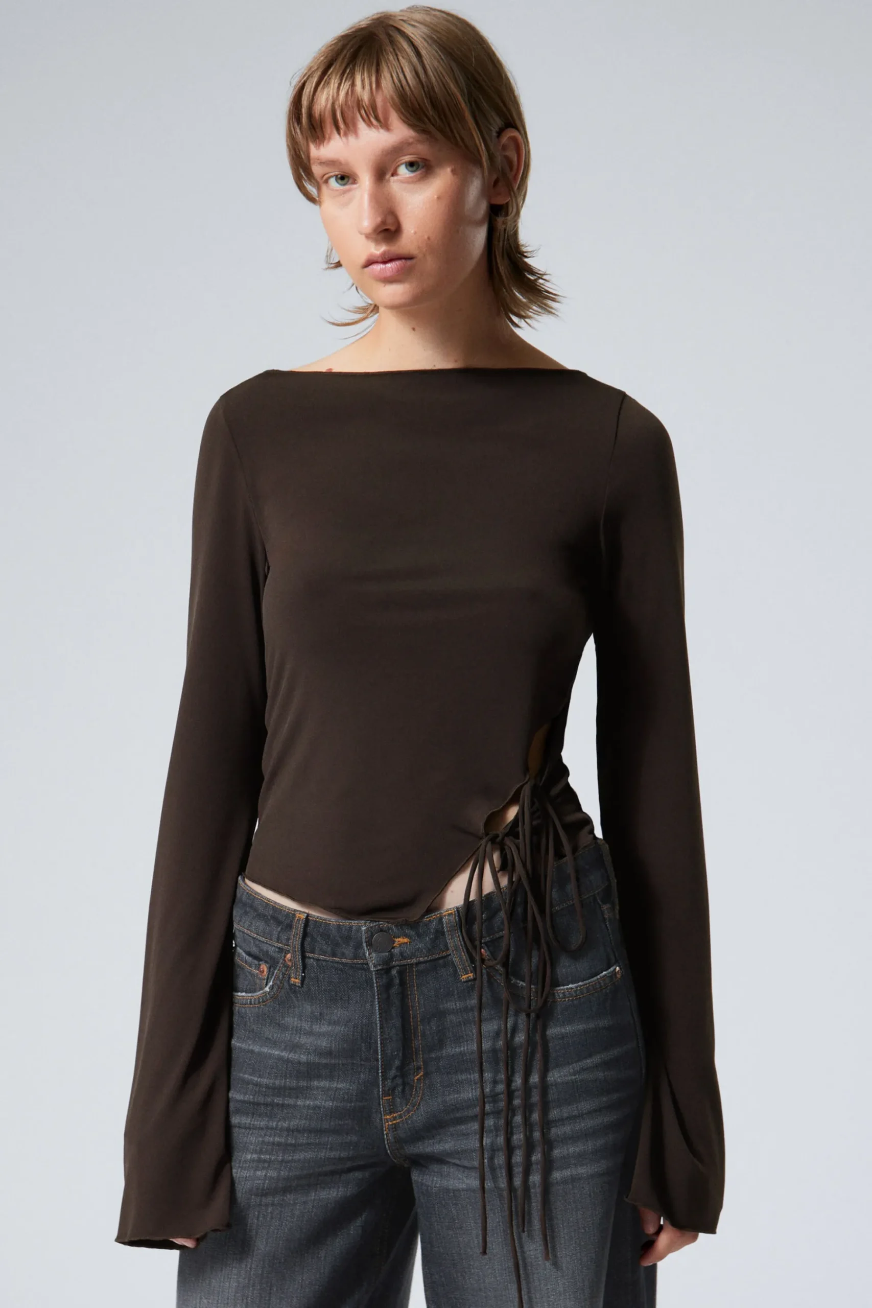 Weekday SIDE TIE TOP dark brown Sale