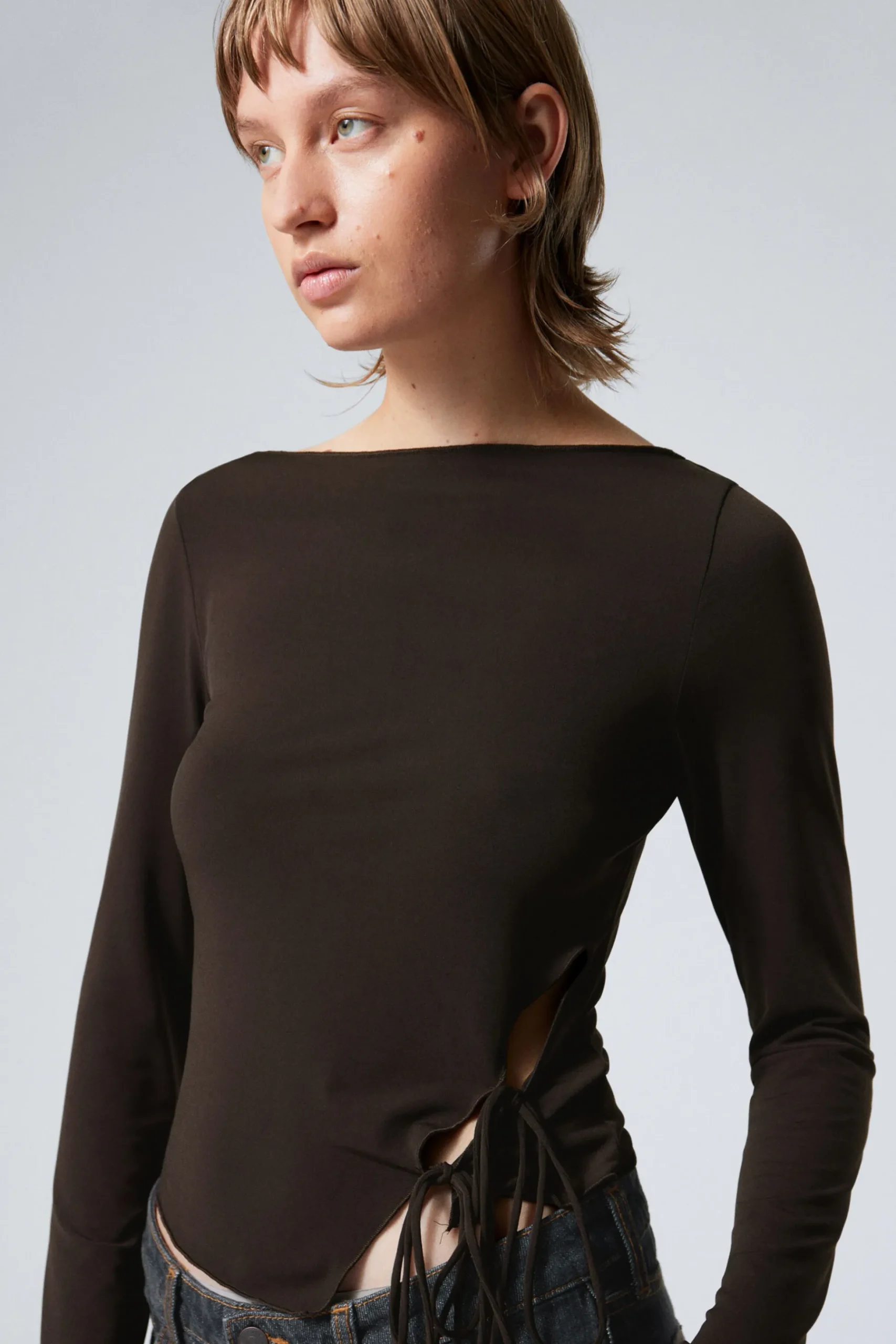Weekday SIDE TIE TOP dark brown Sale