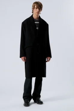 Weekday SINGLE BREASTED WOOL-BLEND COAT black Discount