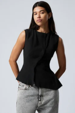 Weekday SLEEVELESS ASYMMETRIC PEPLUM TOP black Outlet