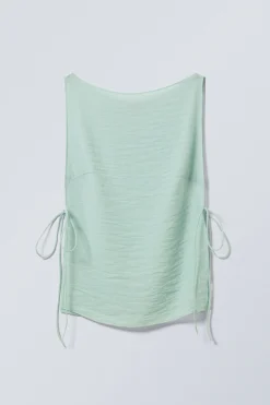 Weekday SLEEVELESS BOAT-NECK TIE TOP light dusty turquoise Store