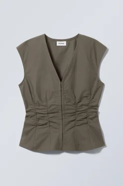 Weekday SLEEVELESS GATHERED POPLIN TOP dark mole Clearance