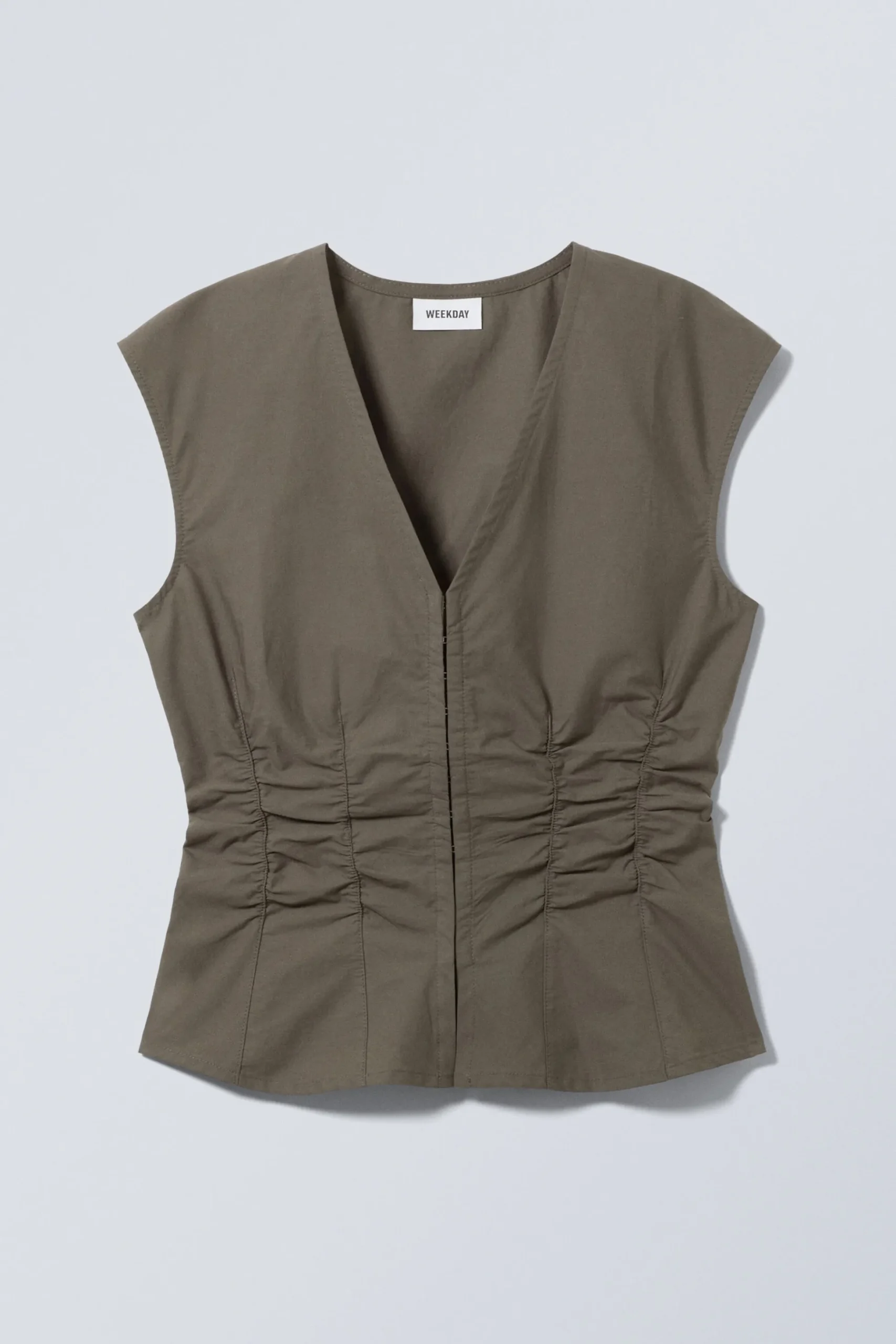 Weekday SLEEVELESS GATHERED POPLIN TOP dark mole Clearance