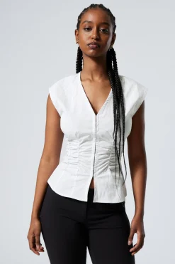 Weekday SLEEVELESS GATHERED POPLIN TOP striped white New
