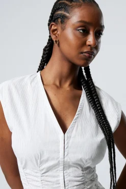 Weekday SLEEVELESS GATHERED POPLIN TOP striped white New