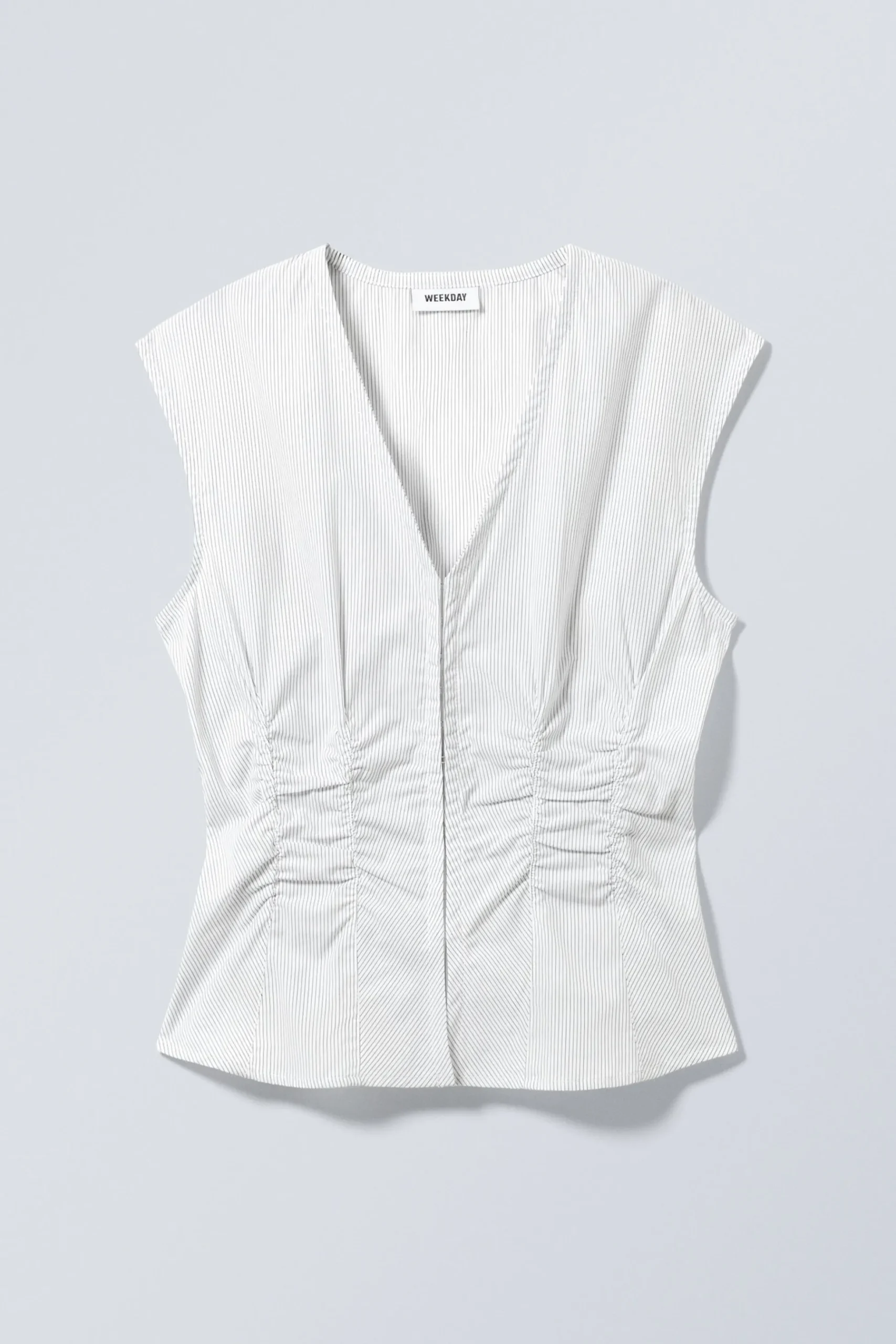 Weekday SLEEVELESS GATHERED POPLIN TOP striped white New
