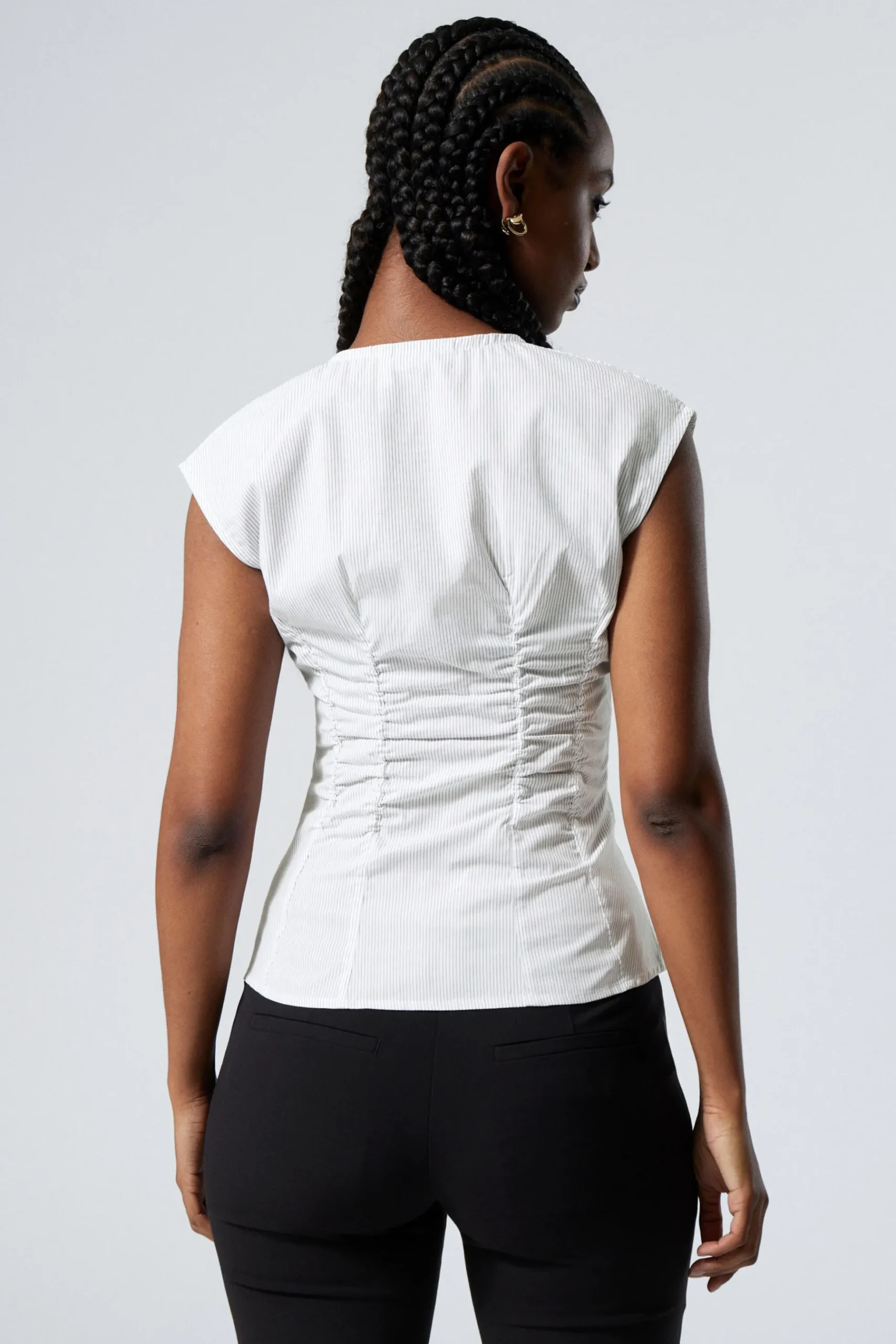 Weekday SLEEVELESS GATHERED POPLIN TOP striped white New