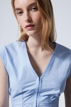 Weekday SLEEVELESS GATHERED POPLIN TOP light blue Shop