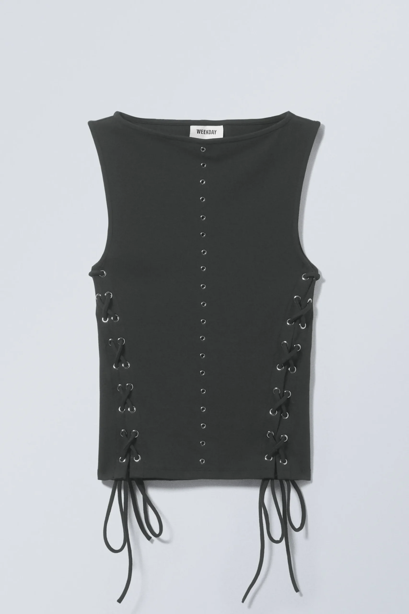 Weekday SLEEVELESS LACING BOAT-NECK EYELET TOP black Outlet