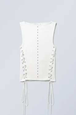Weekday SLEEVELESS LACING BOAT-NECK EYELET TOP white Best