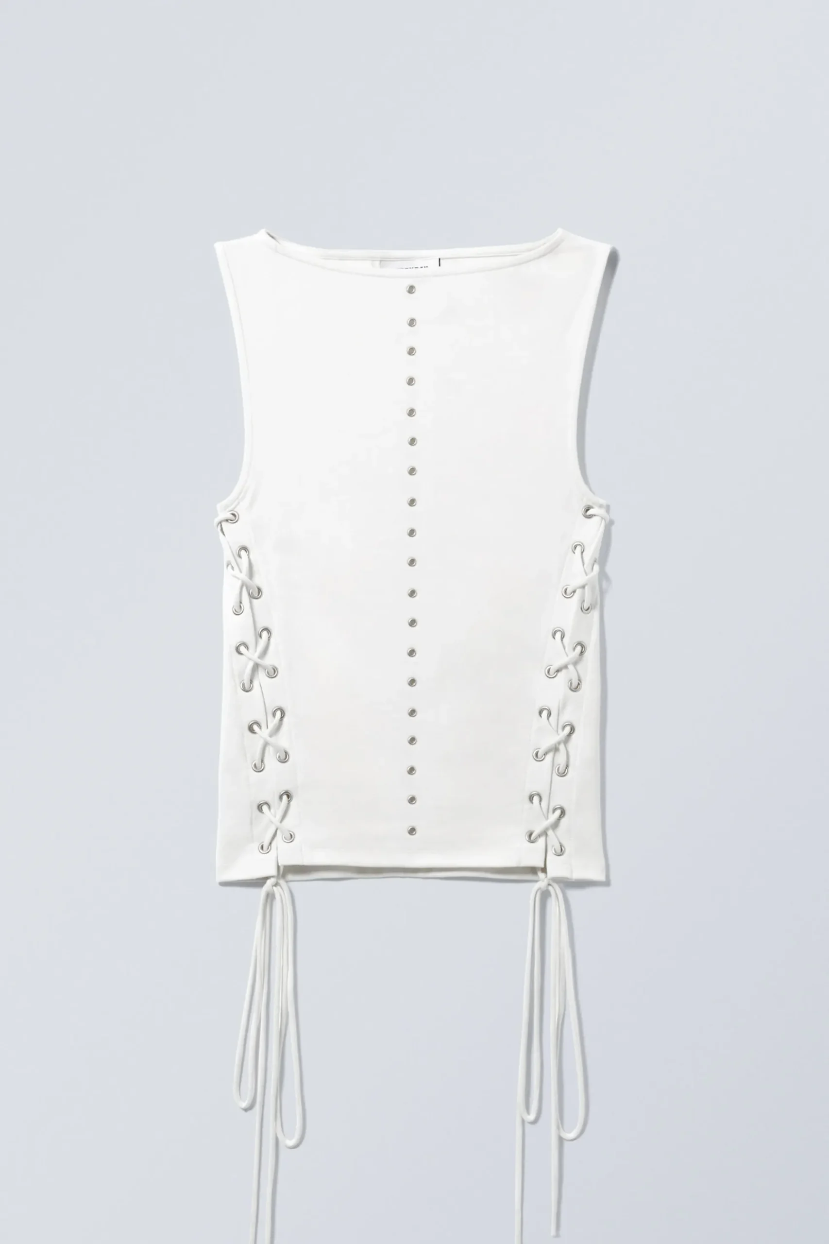 Weekday SLEEVELESS LACING BOAT-NECK EYELET TOP white Best