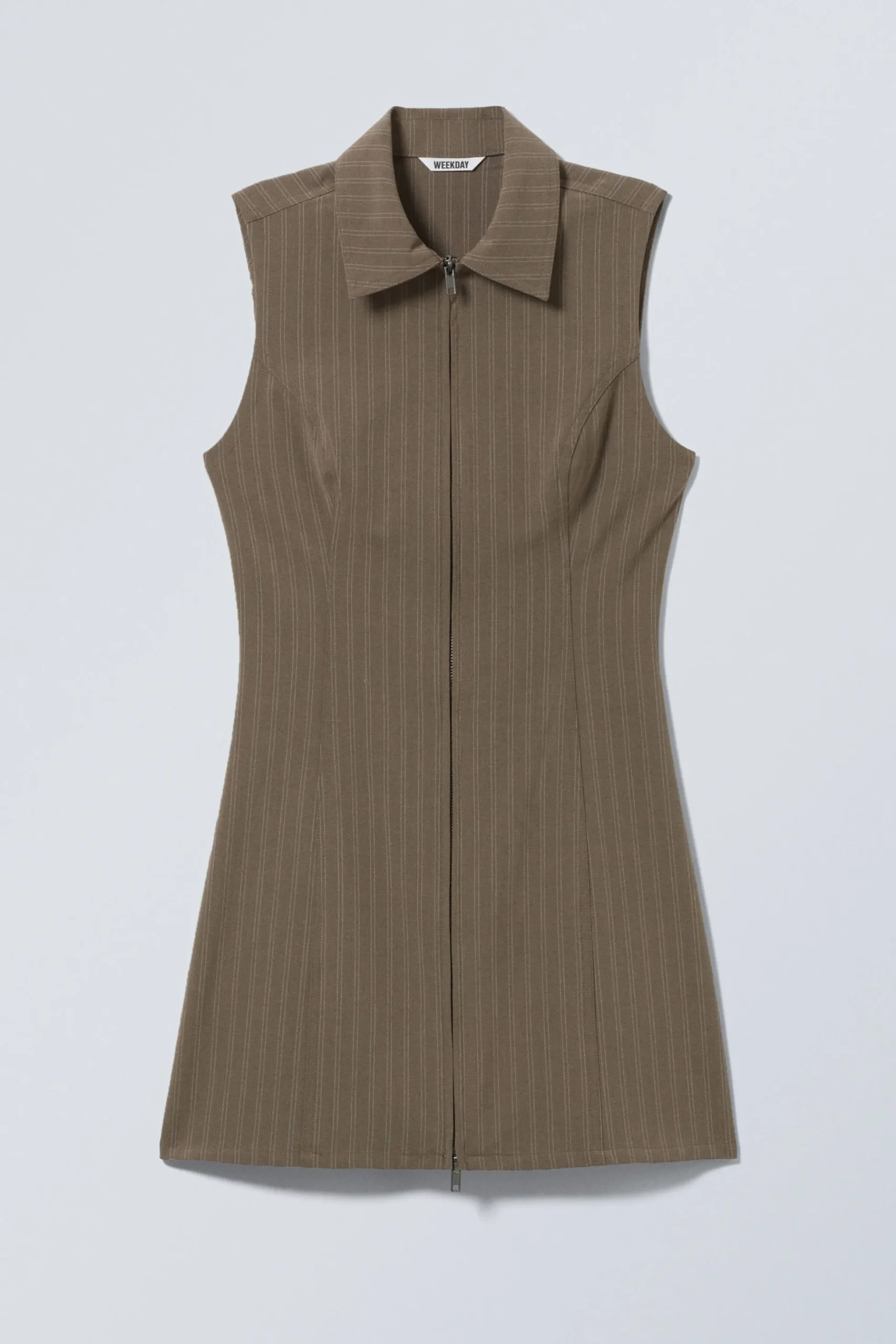 Weekday SLEEVELESS MINI SUITING ZIP DRESS dark mole stripe Best