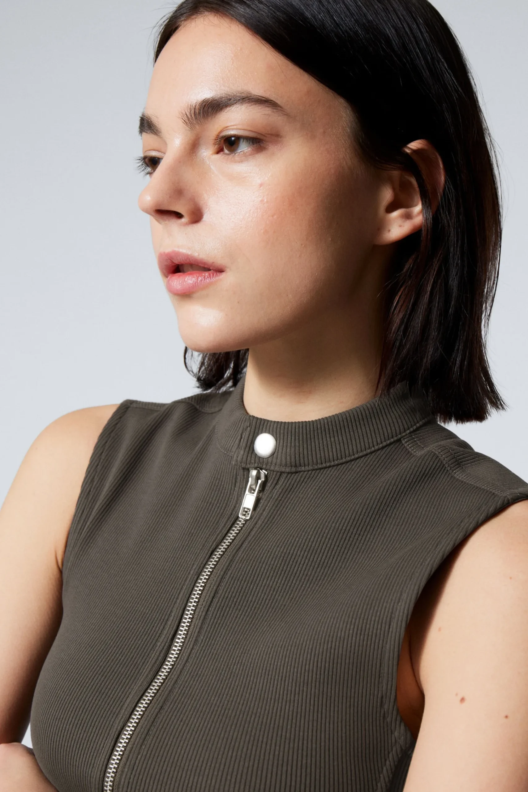 Weekday SLEEVELESS RIBBED ZIP-TOP dark grey Shop