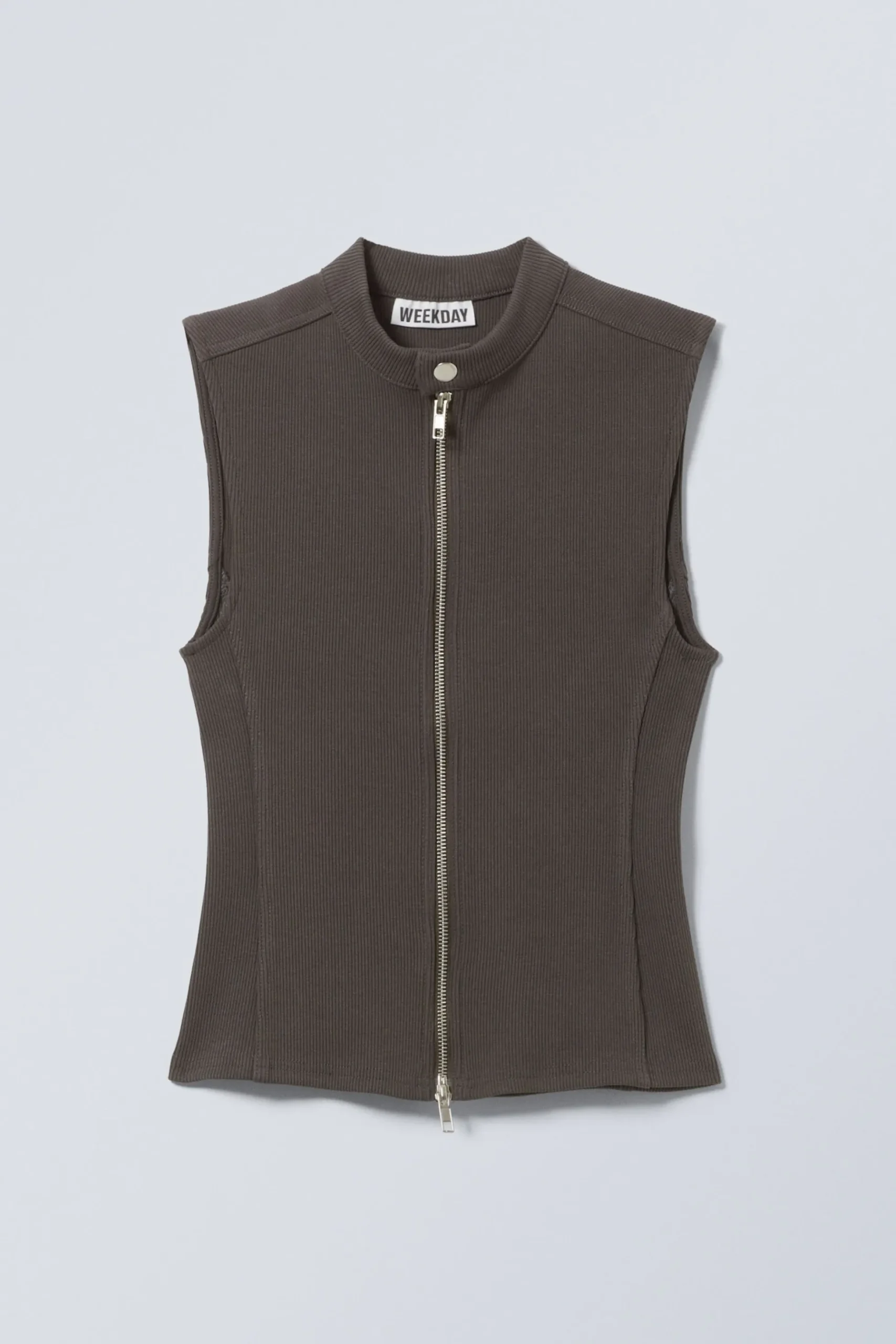 Weekday SLEEVELESS RIBBED ZIP-TOP dark grey Shop