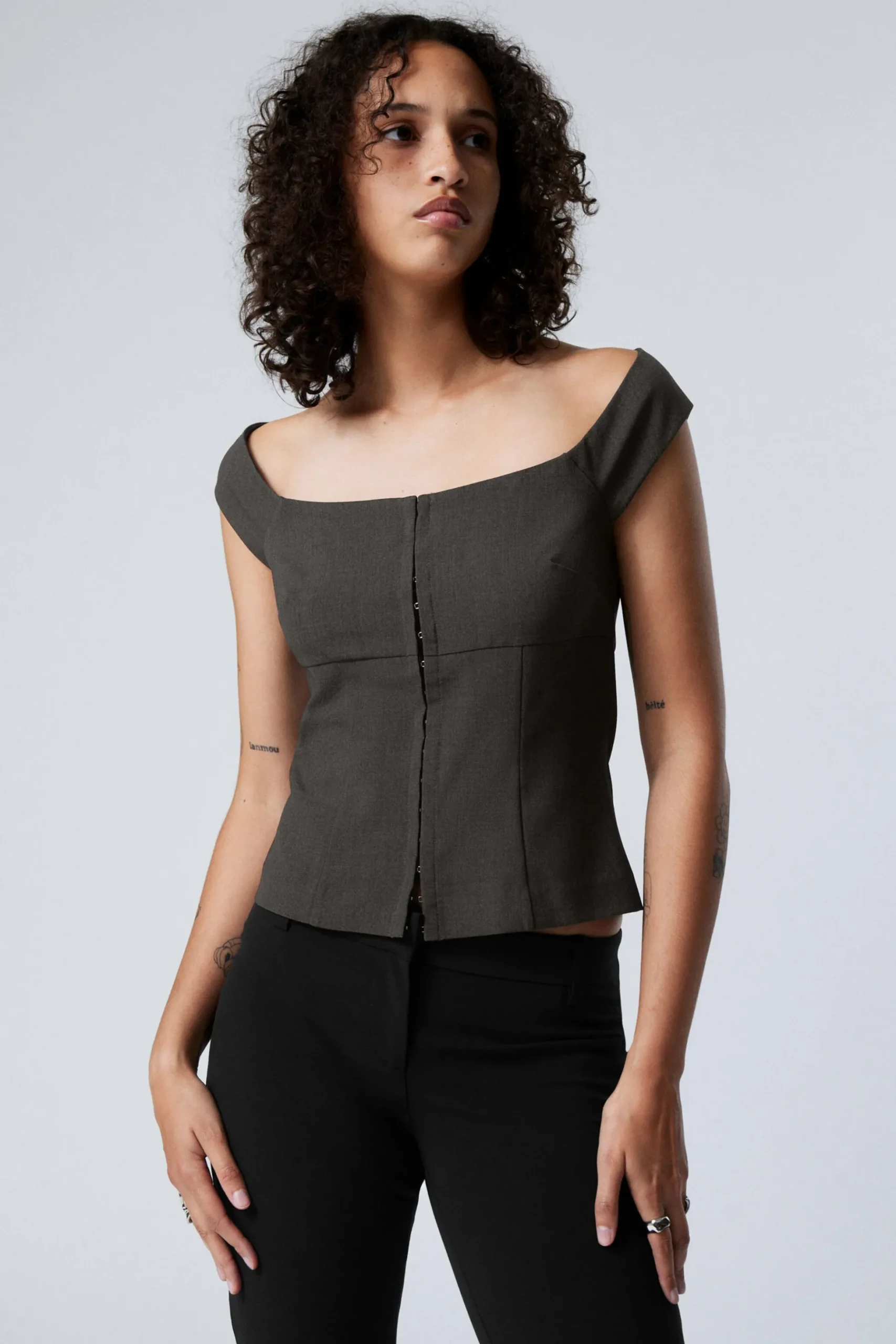 Weekday SLEEVELESS WIDE NECK TOP dark grey Store
