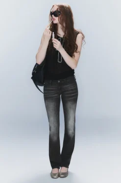 Weekday SLEEZIE LOW WAIST SKINNY STRAIGHT JEANS swab black Sale