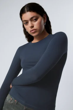 Weekday SLIM FITTED LONG SLEEVE dark dusty blue New