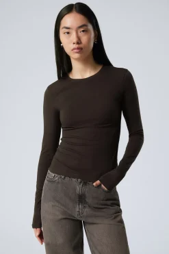 Weekday SLIM FITTED LONG SLEEVE dark brown Outlet